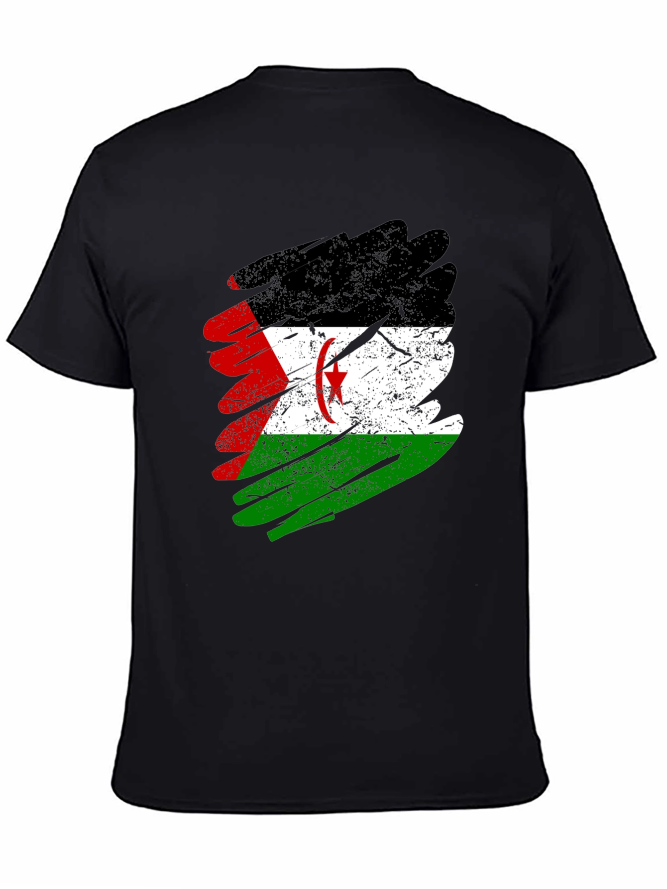 Western Sahara Flag Brush Stroke Mens Black T-Shirt