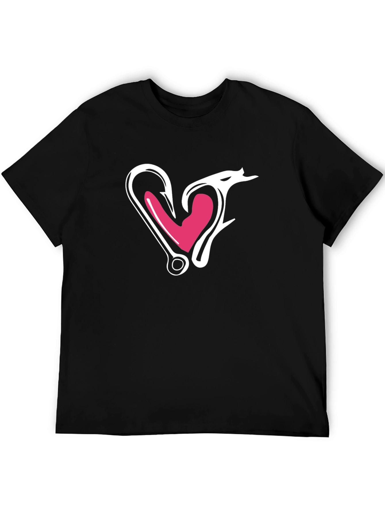 Fishing Hook Heart Graphic Tee - Black