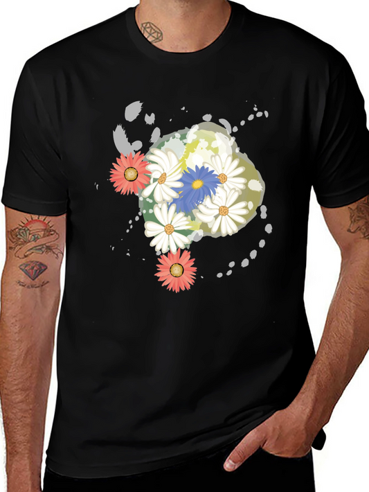 Floral Graphic Print Black T-Shirt