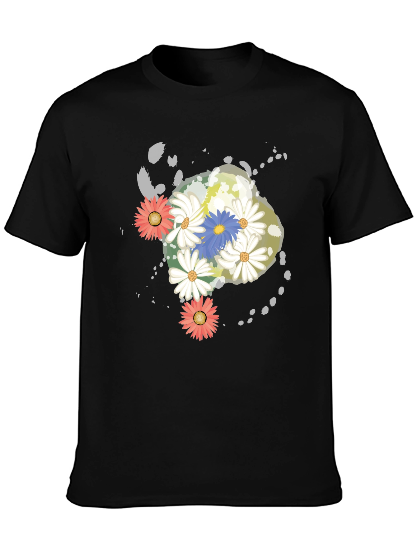 Floral Graphic Print Black T-Shirt