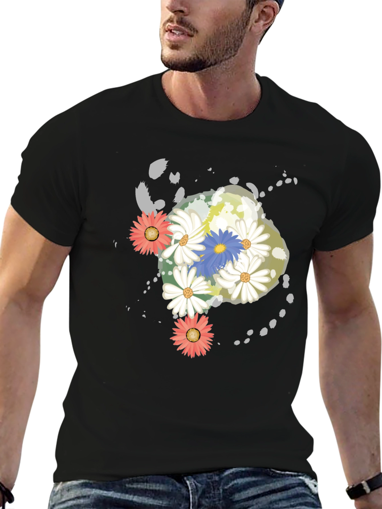 Floral Graphic Print Black T-Shirt