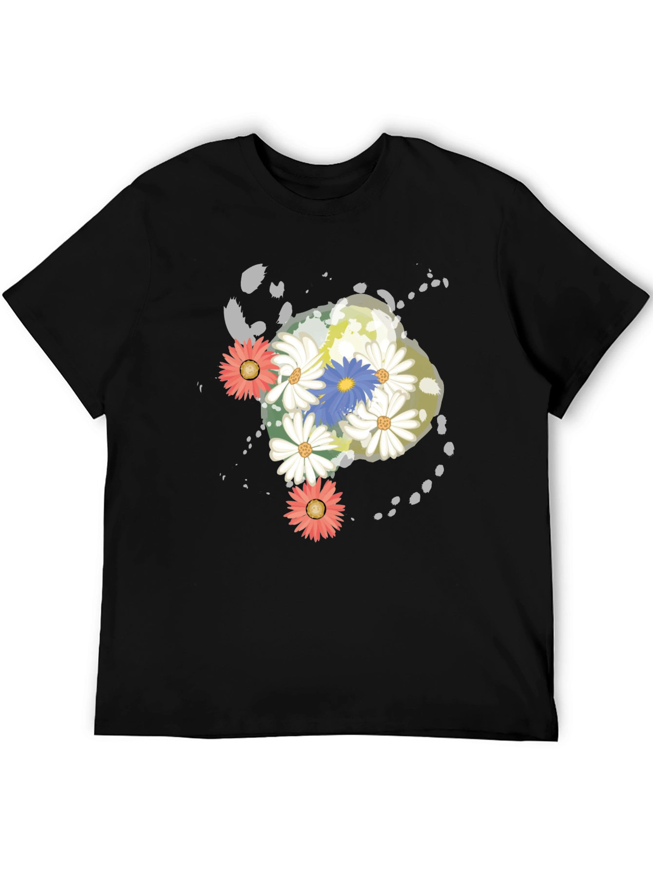 Floral Graphic Print Black T-Shirt