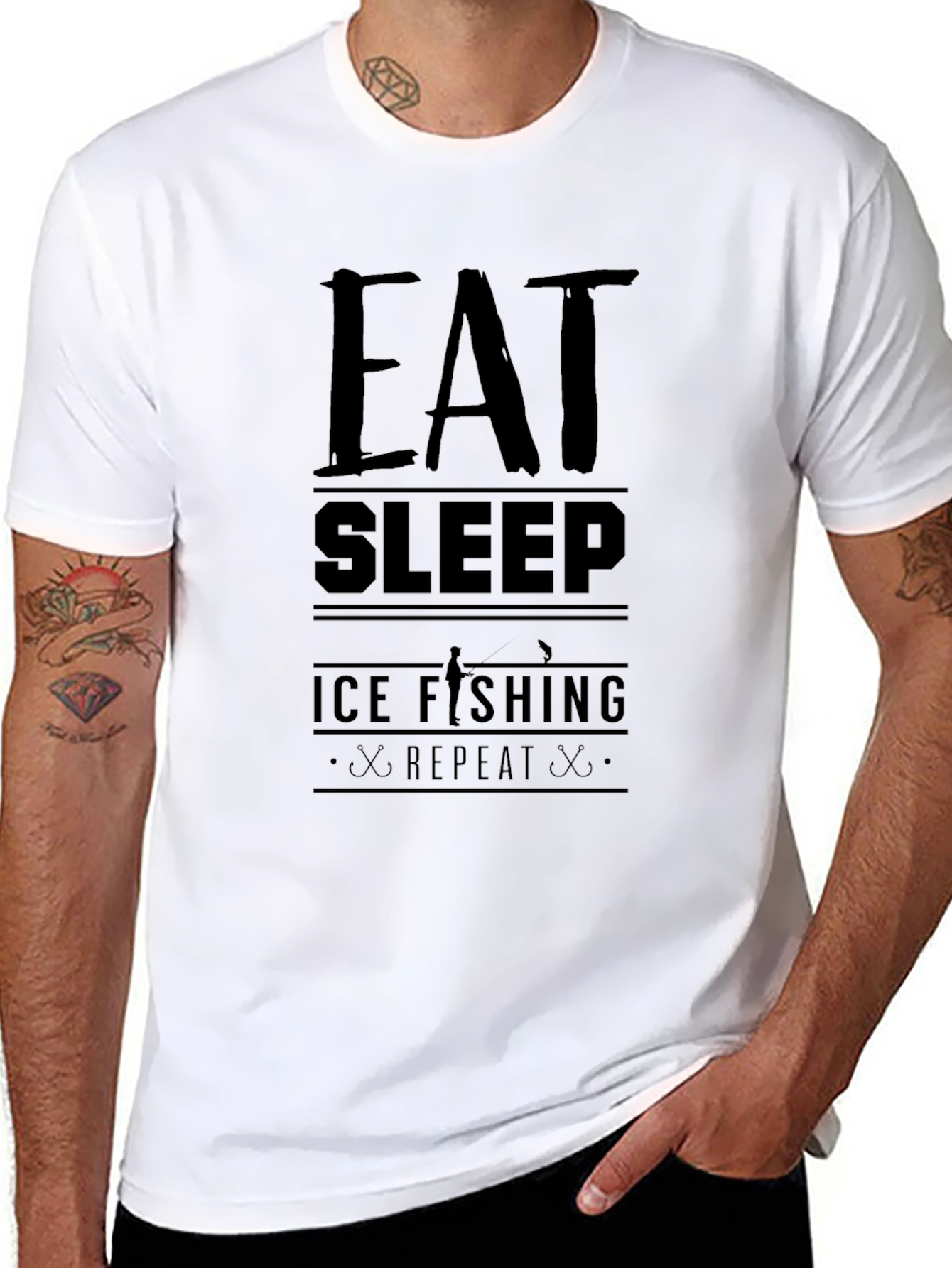 Eat Sleep Ice Fishing Repeat Black T-Shirt