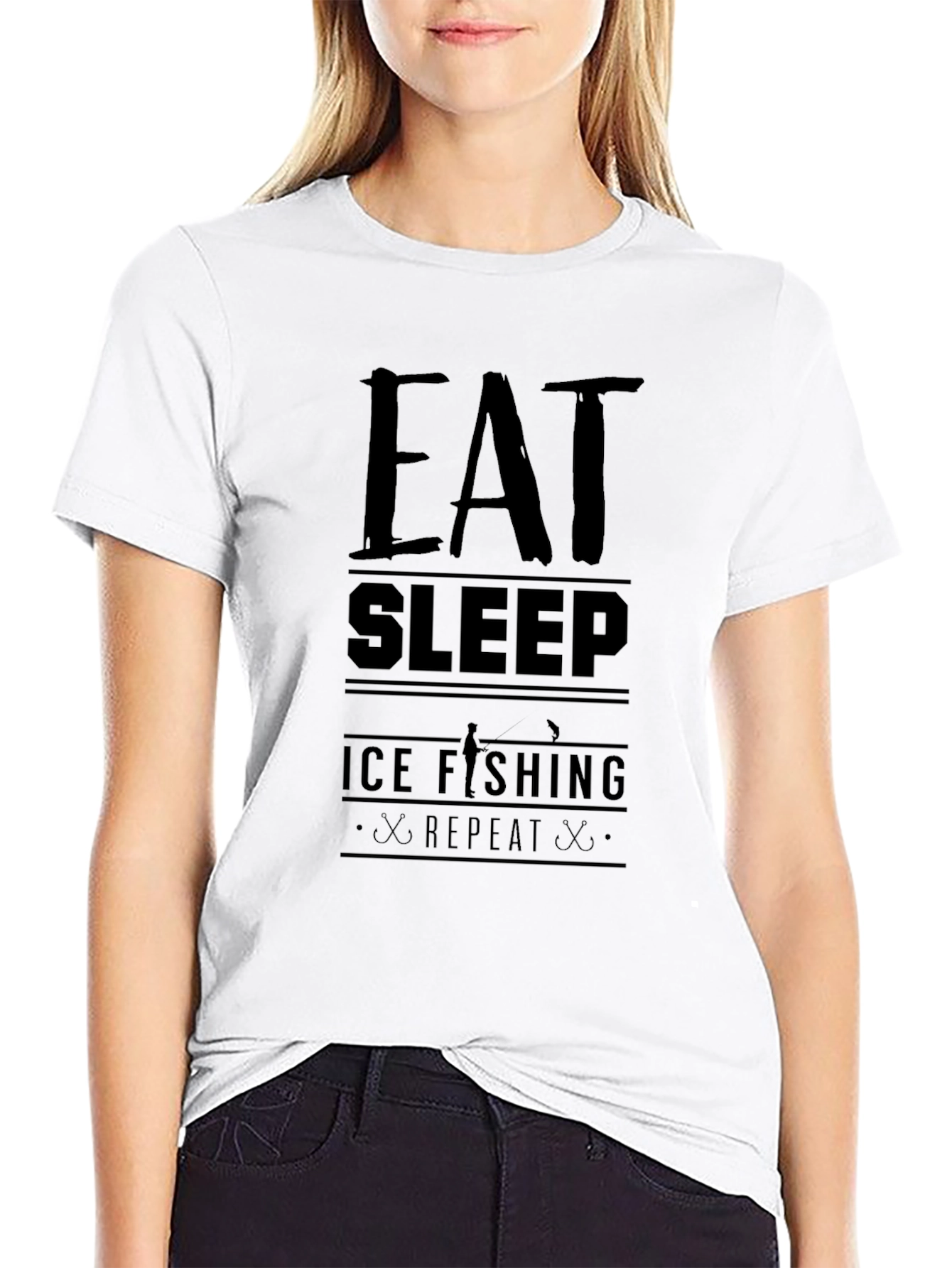 Eat Sleep Ice Fishing Repeat Black T-Shirt