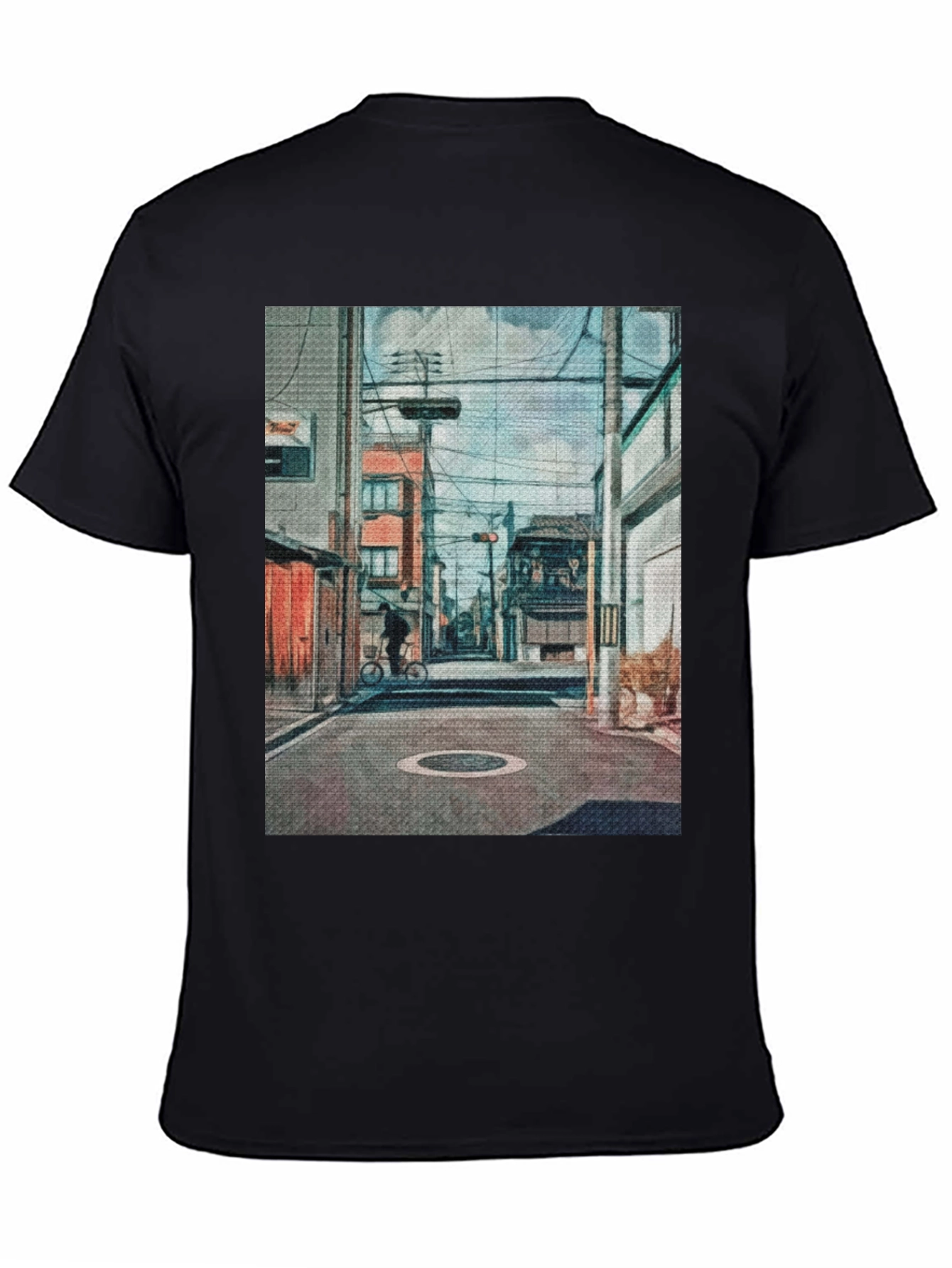 Cityscape Print Black T-Shirt