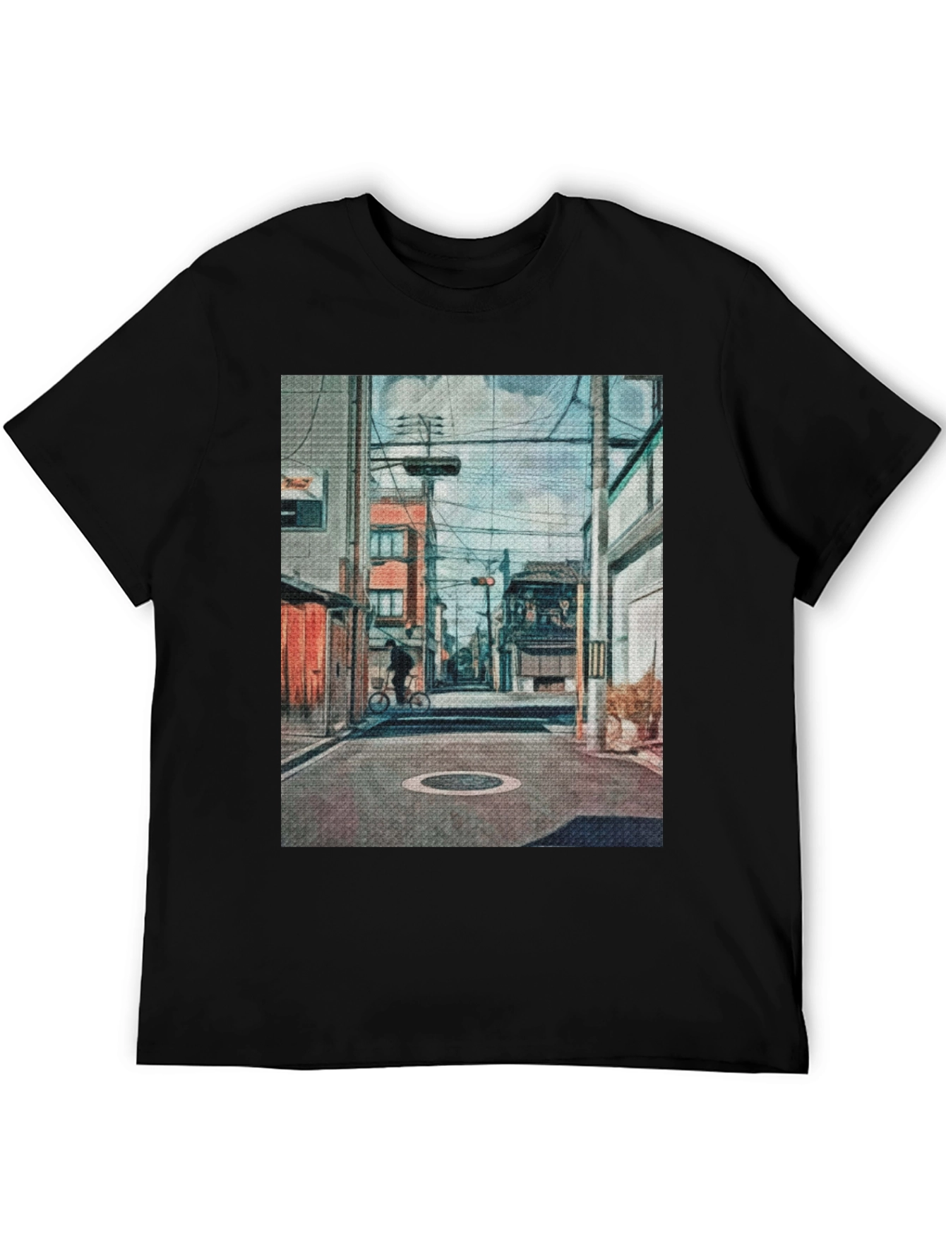 Cityscape Print Black T-Shirt