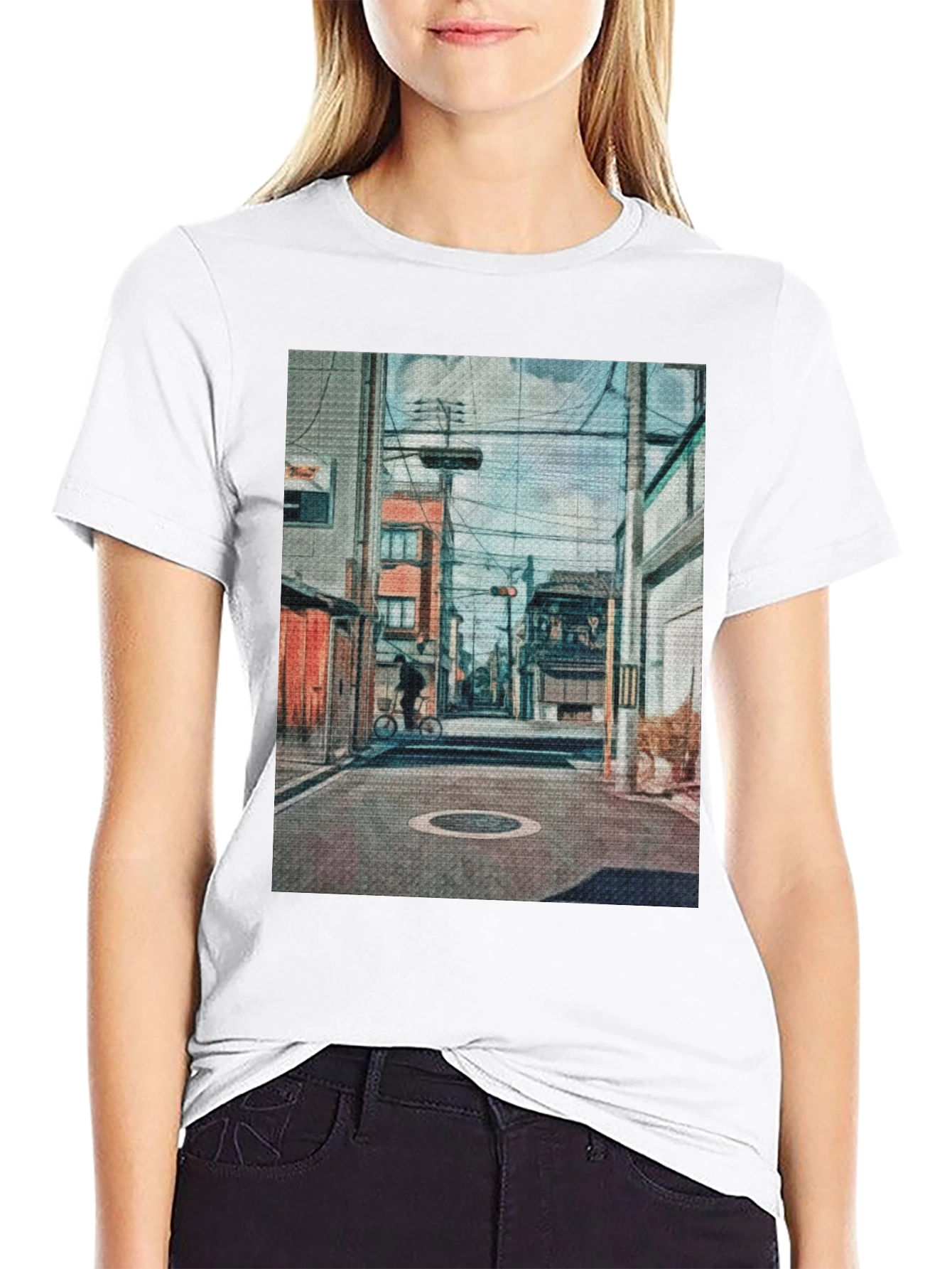 Cityscape Print Black T-Shirt