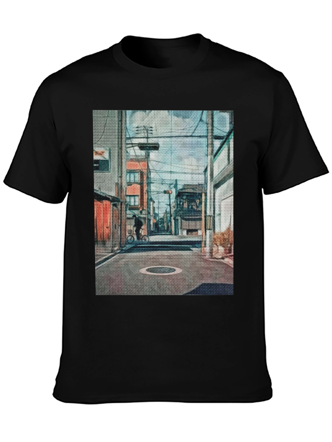 Cityscape Print Black T-Shirt