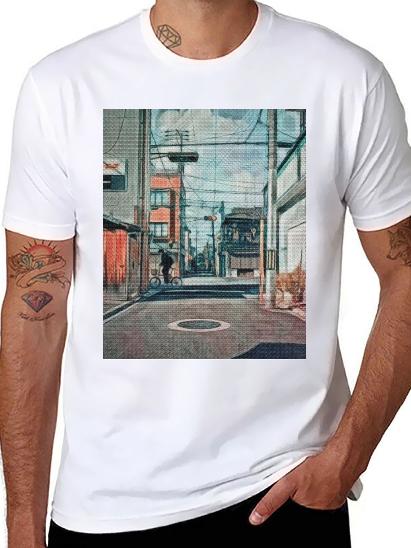 Cityscape Print Black T-Shirt