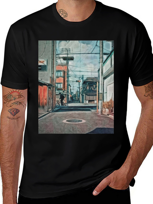 Cityscape Print Black T-Shirt