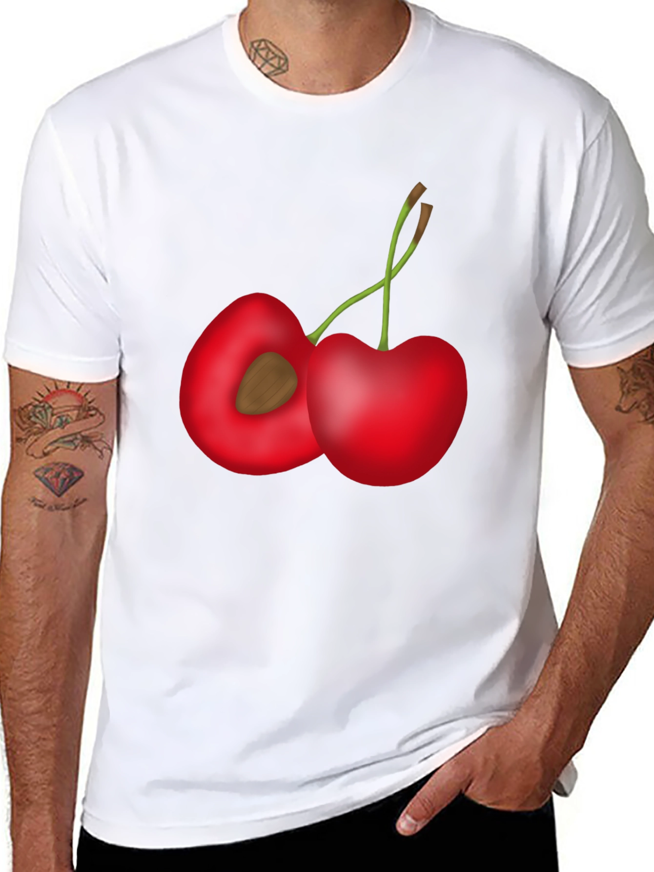 Cherry Print Black T-Shirt