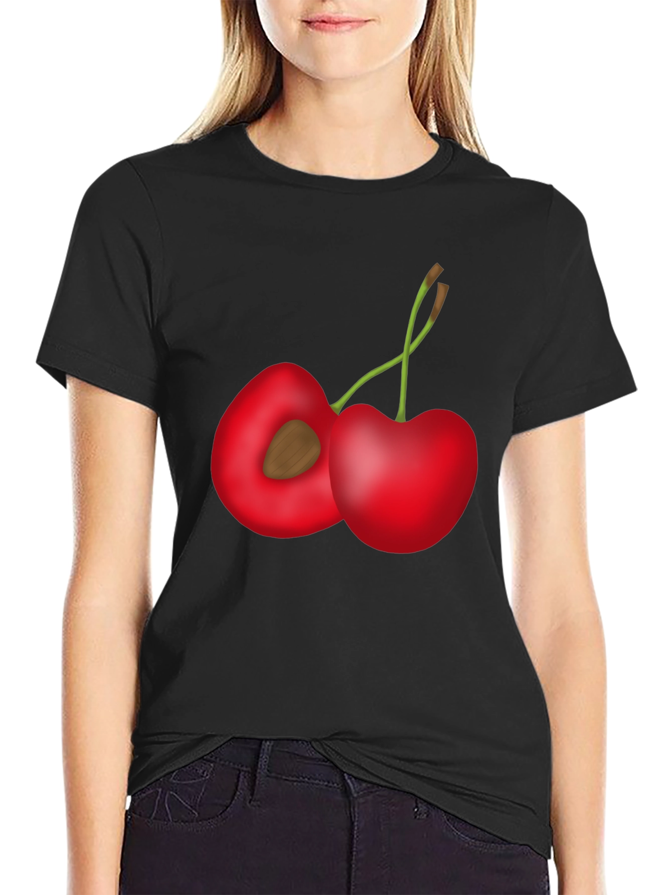 Cherry Print Black T-Shirt