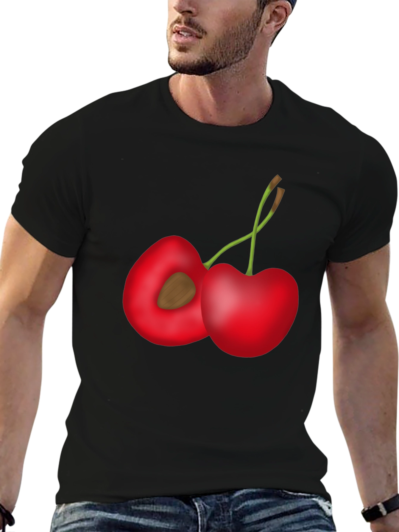Cherry Print Black T-Shirt