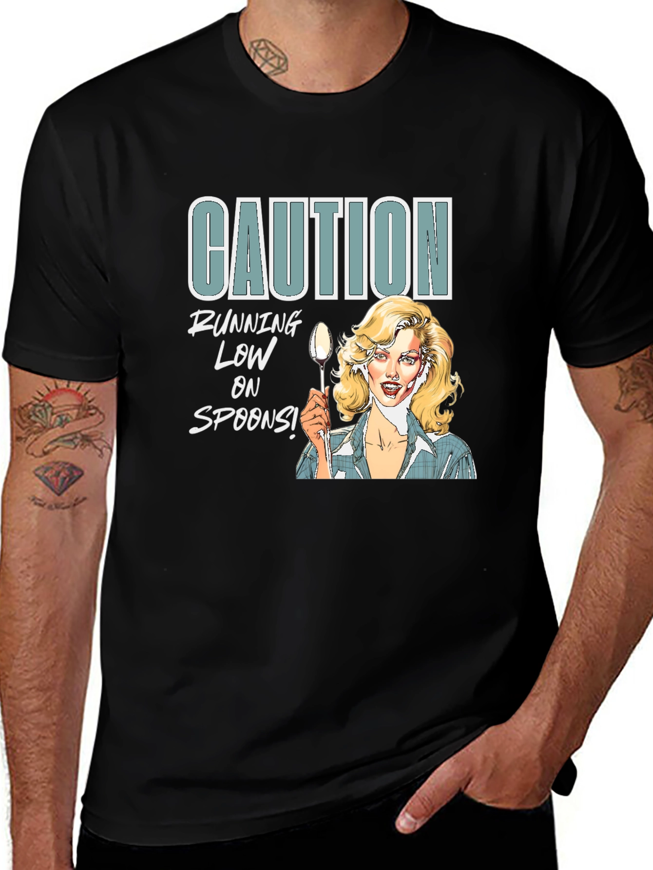 Caution Running Low On Spoons Graphic Tee