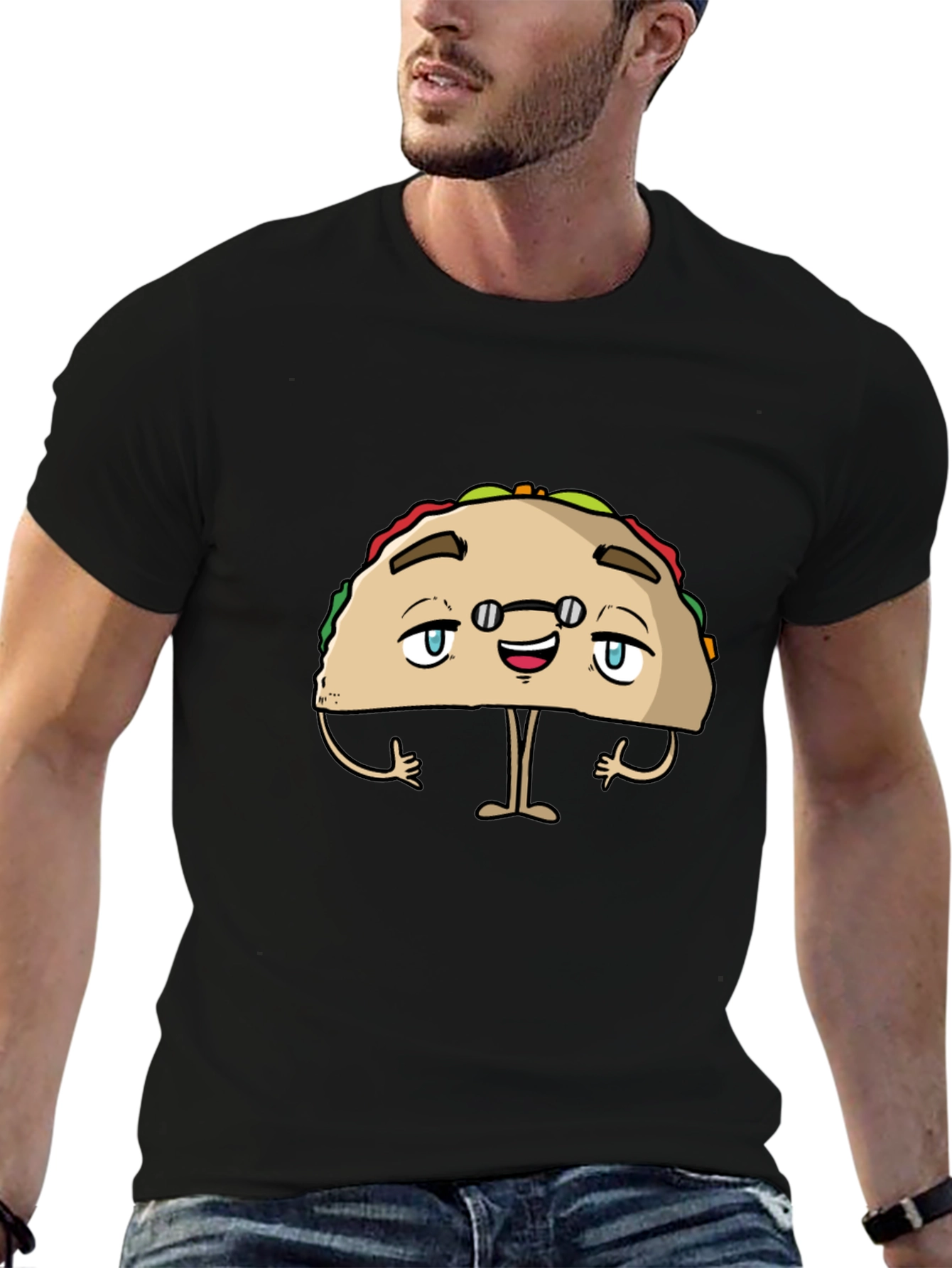 Funny Taco Character Black Graphic Tee