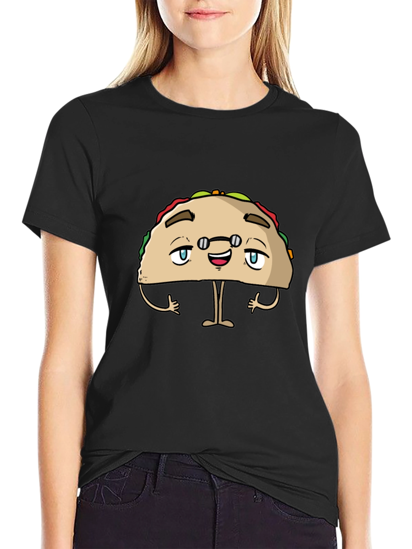 Funny Taco Character Black Graphic Tee