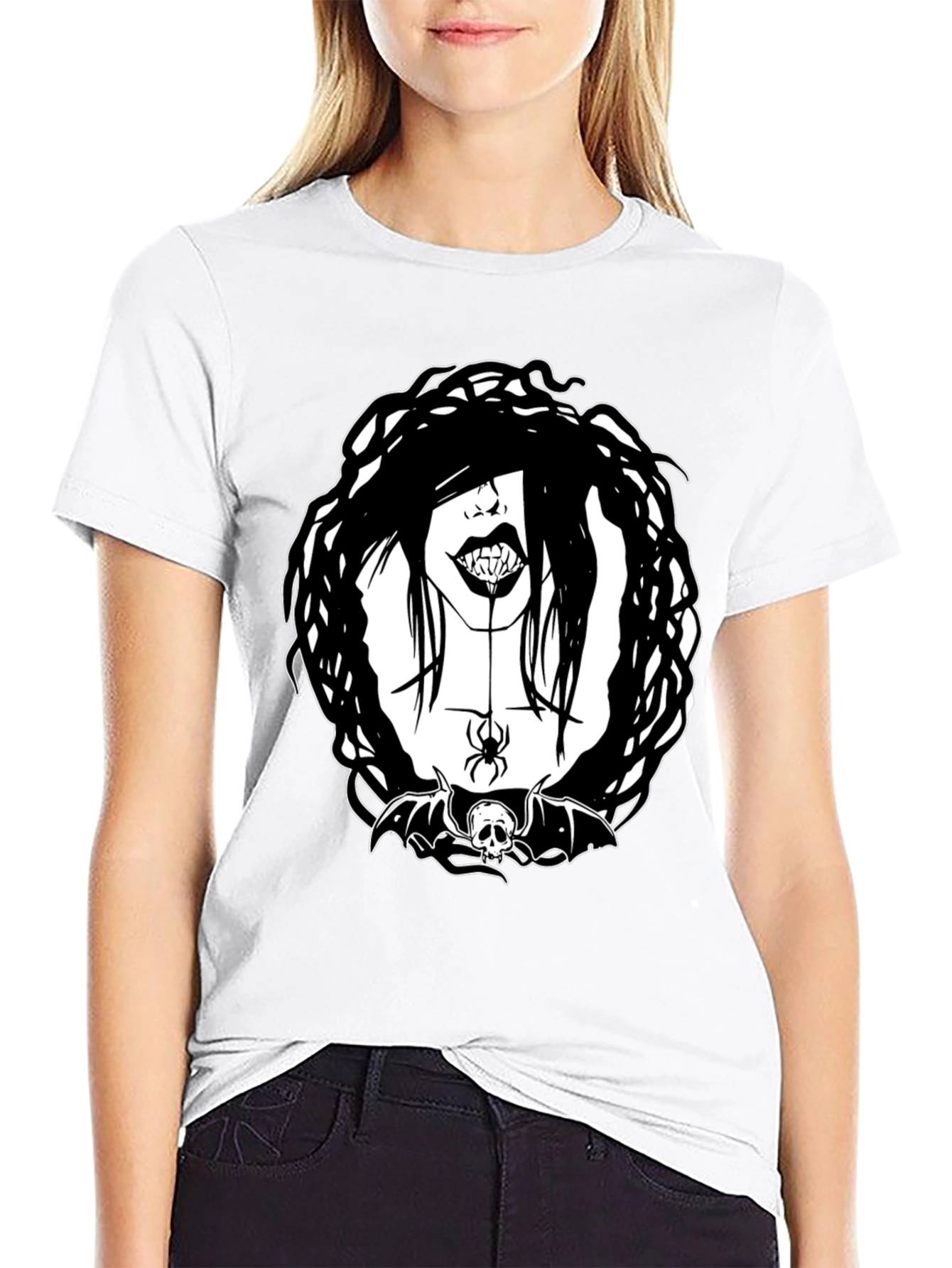 Gothic Vampire Spider Skull Bat Graphic Tee