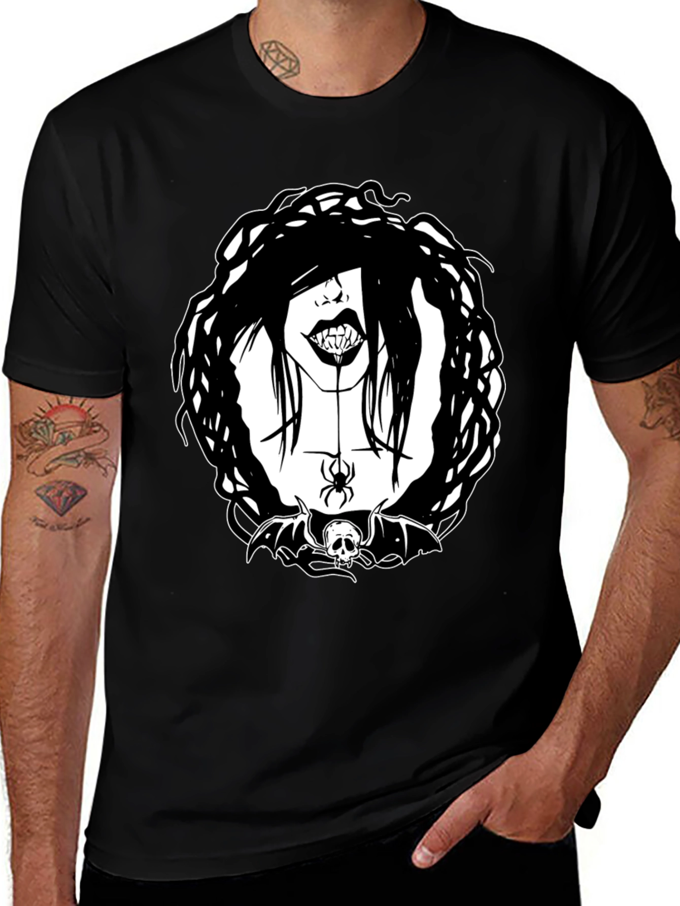 Gothic Vampire Spider Skull Bat Graphic Tee