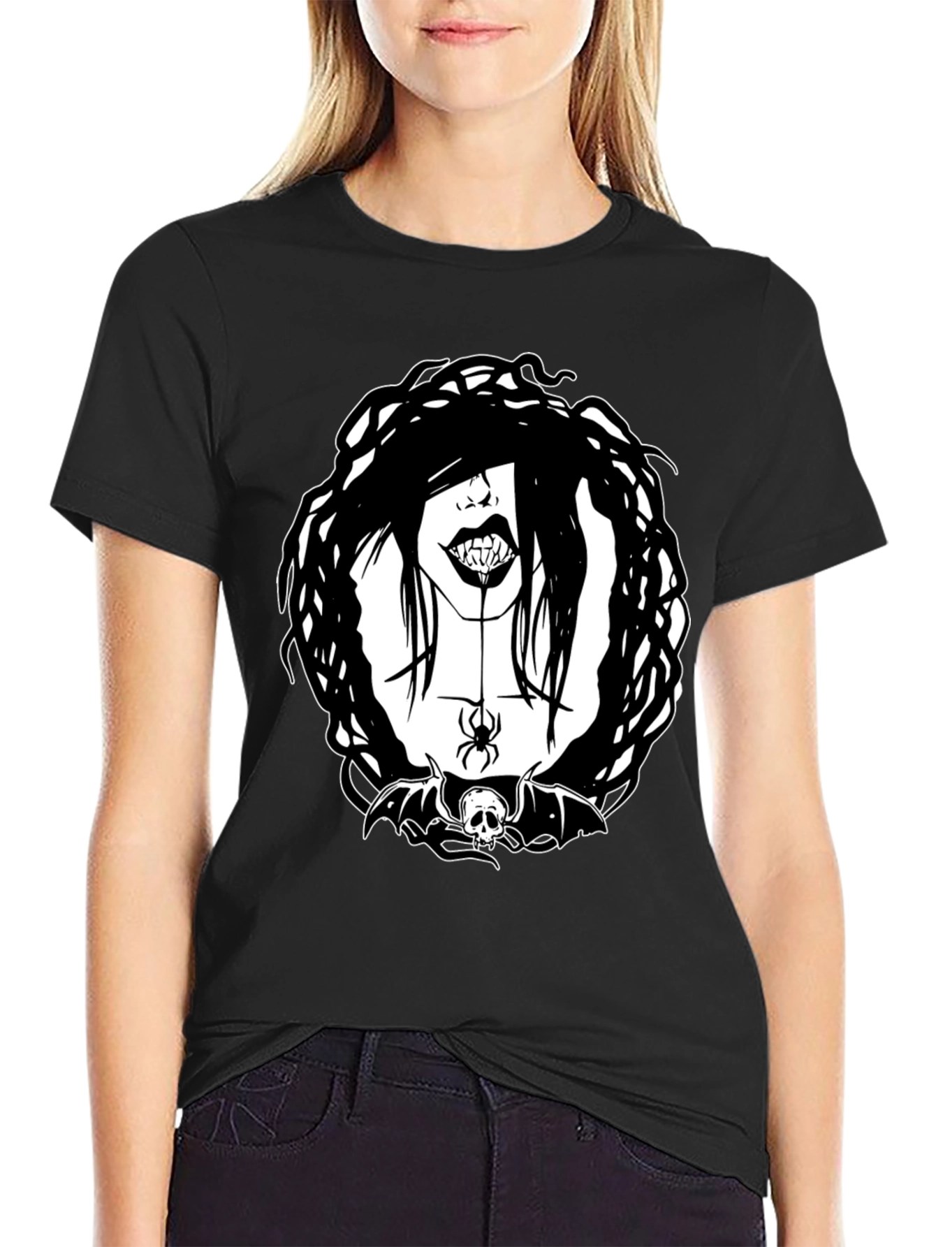 Gothic Vampire Spider Skull Bat Graphic Tee