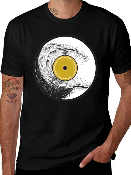Wave Vinyl Record Graphic Tee - Black