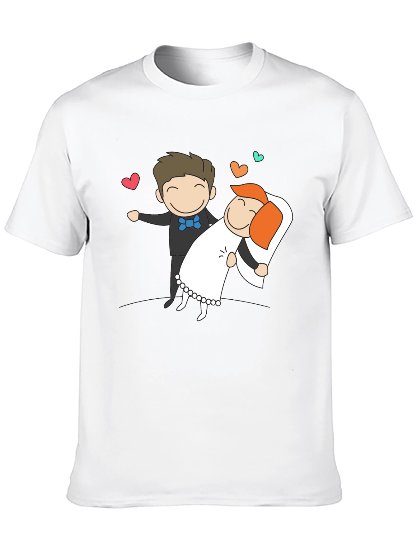 Cartoon Wedding Couple Graphic Tee - Black T-Shirt