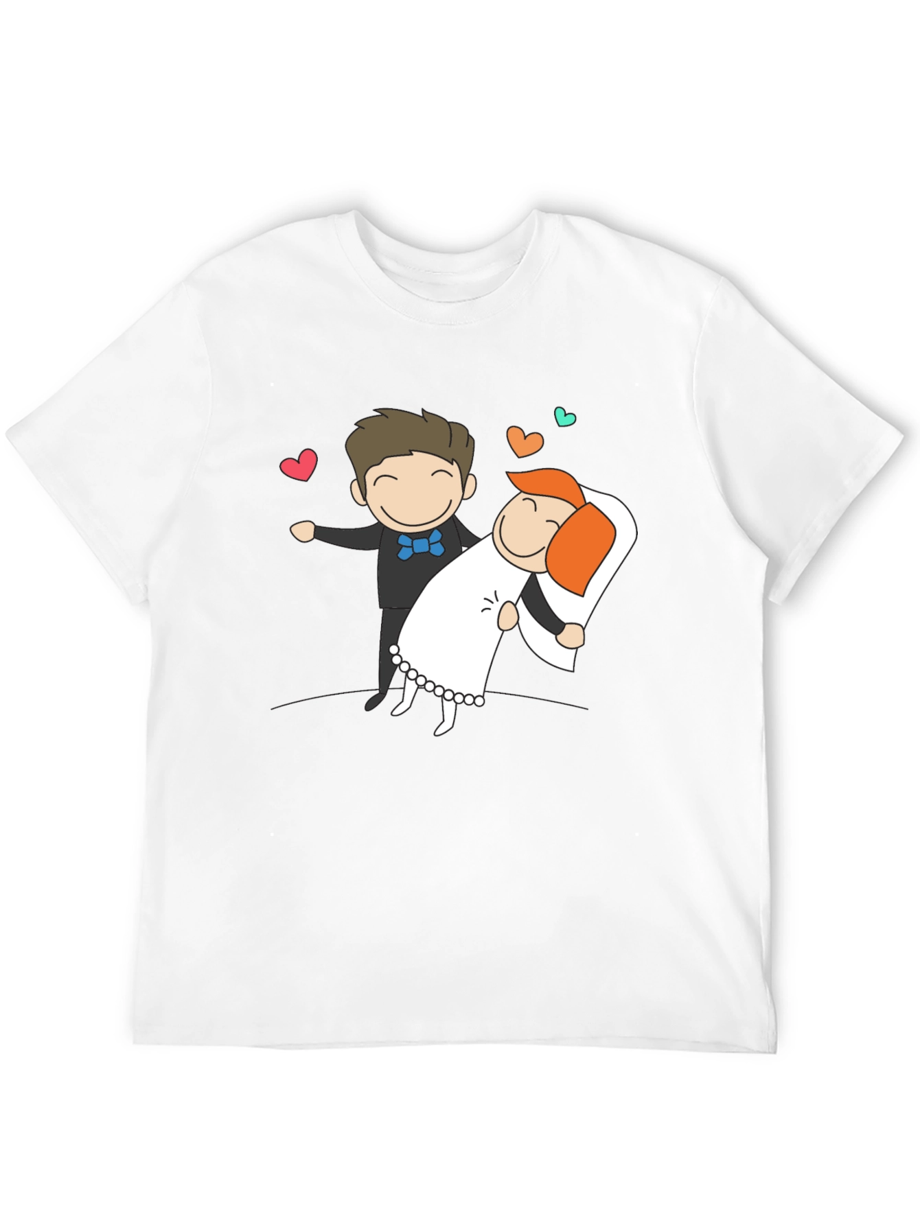 Cartoon Wedding Couple Graphic Tee - Black T-Shirt