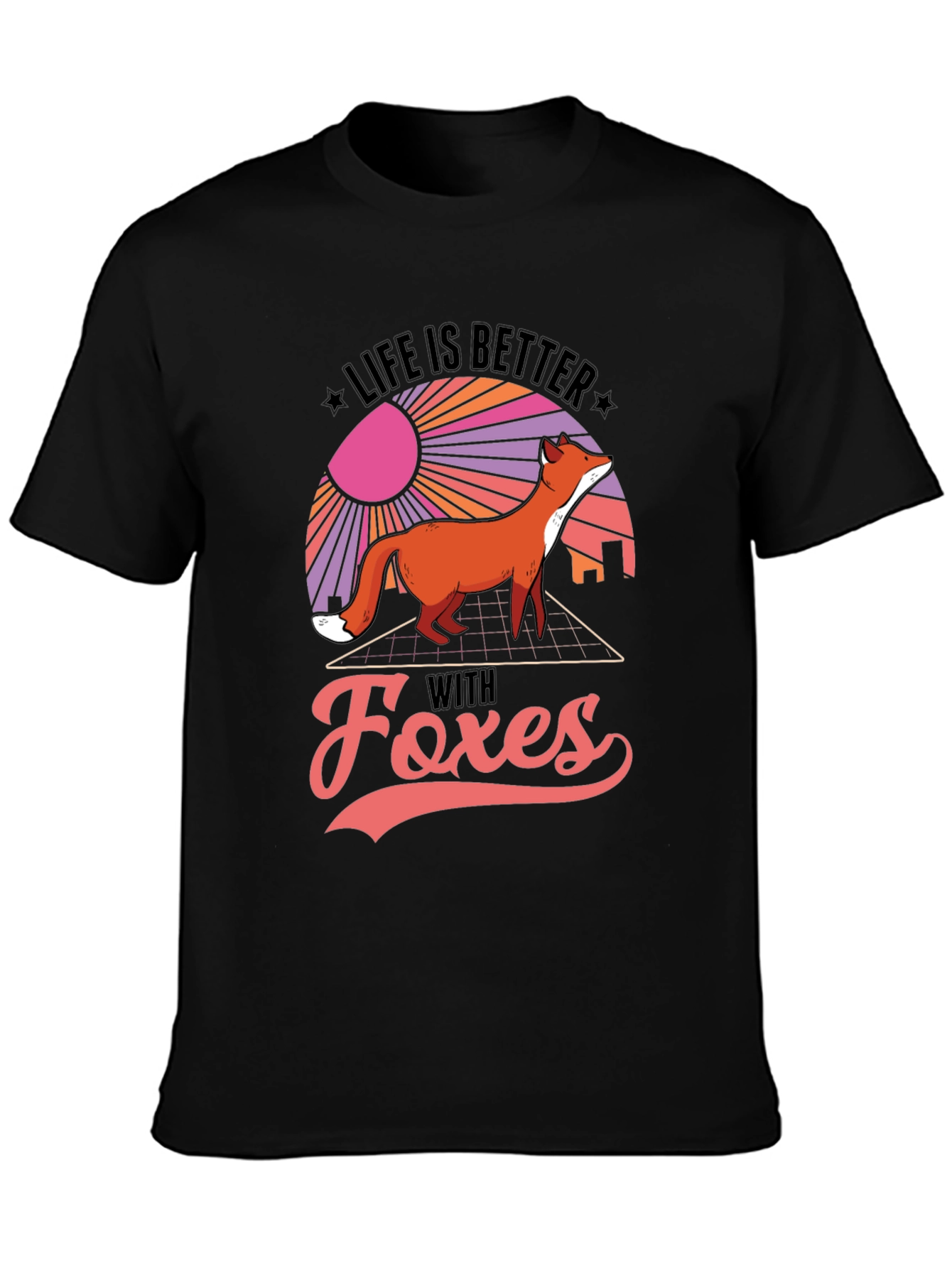 Life is Better with Foxes Black T-Shirt
