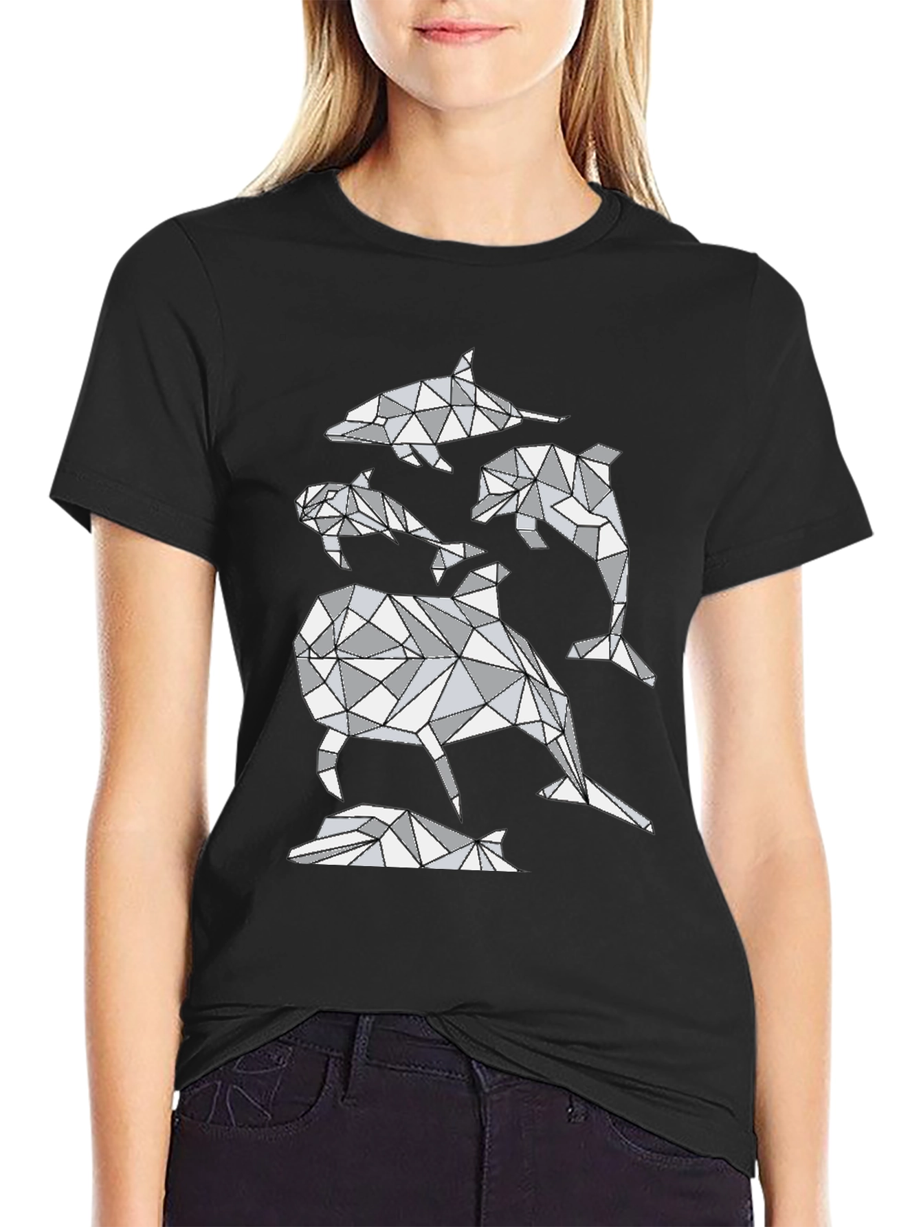 Geometric Dolphin T-Shirt - Abstract Marine Life Design