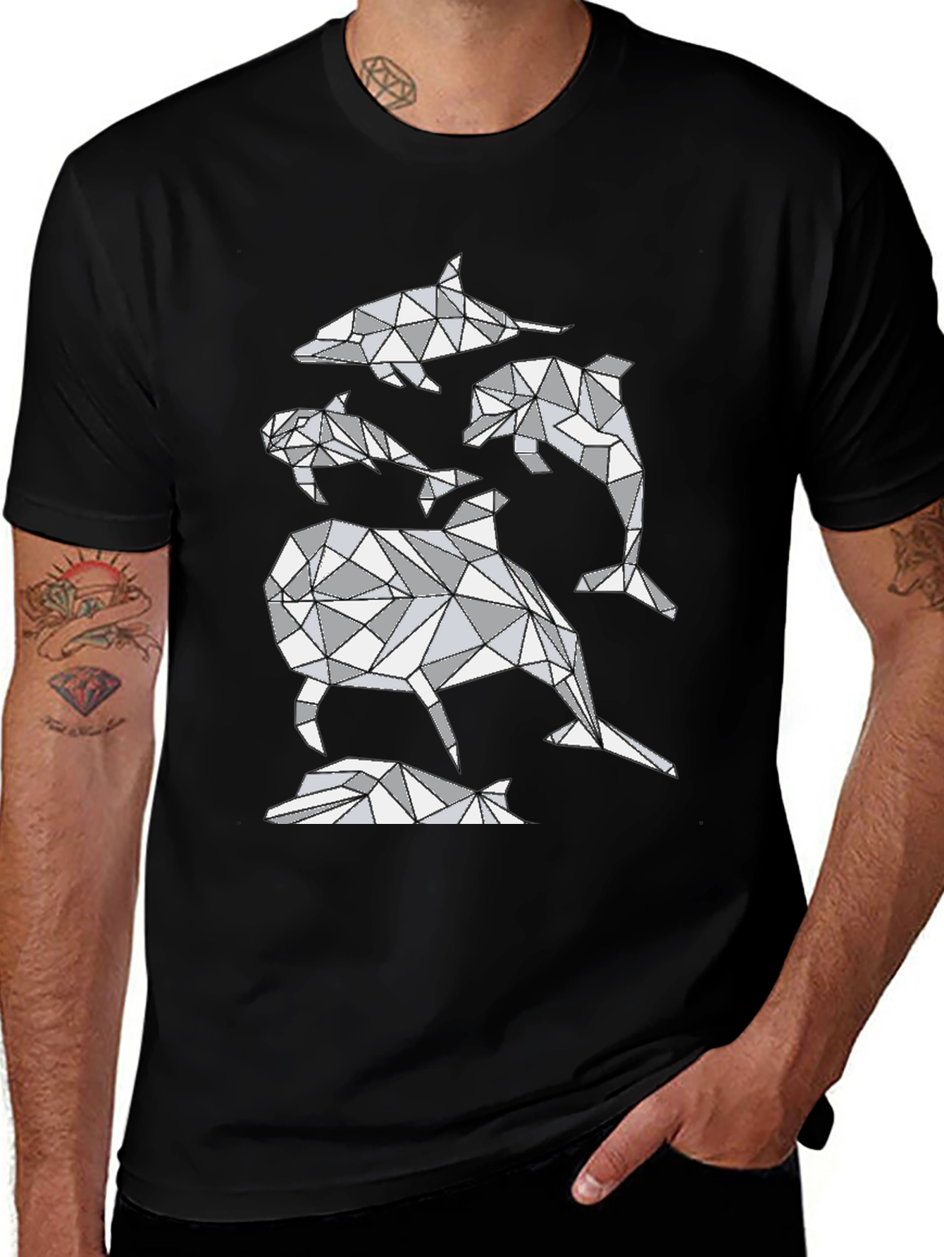 Geometric Dolphin T-Shirt - Abstract Marine Life Design