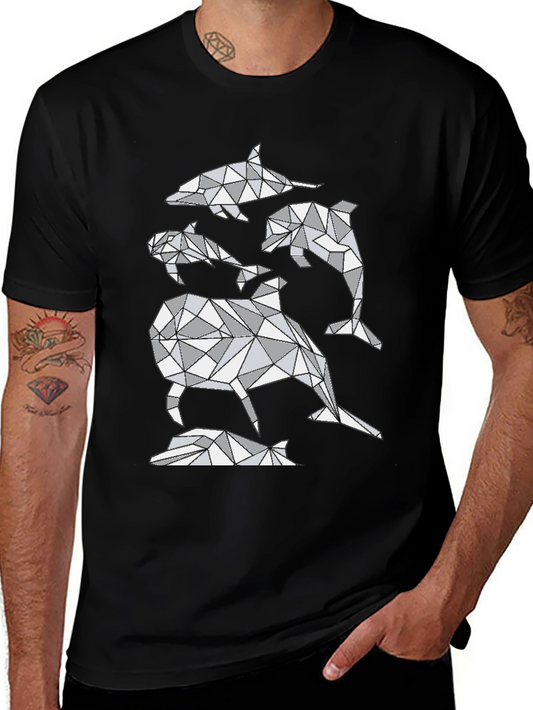 Geometric Dolphin T-Shirt - Abstract Marine Life Design