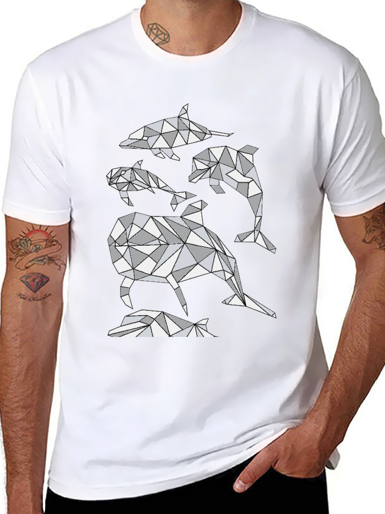 Geometric Dolphin T-Shirt - Abstract Marine Life Design