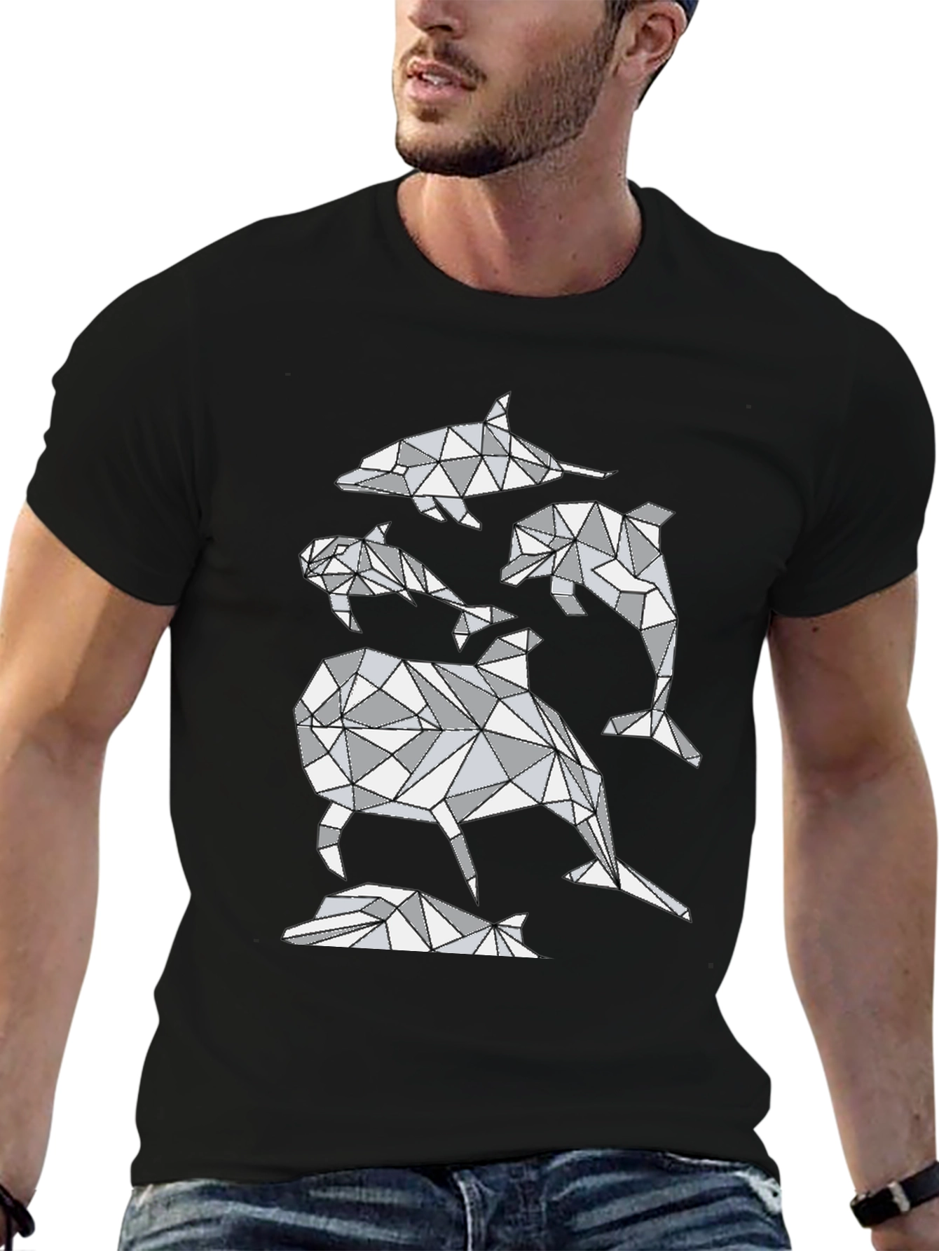 Geometric Dolphin T-Shirt - Abstract Marine Life Design