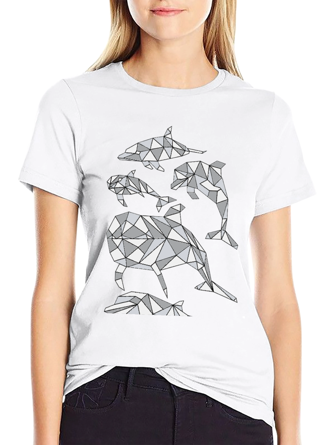 Geometric Dolphin T-Shirt - Abstract Marine Life Design