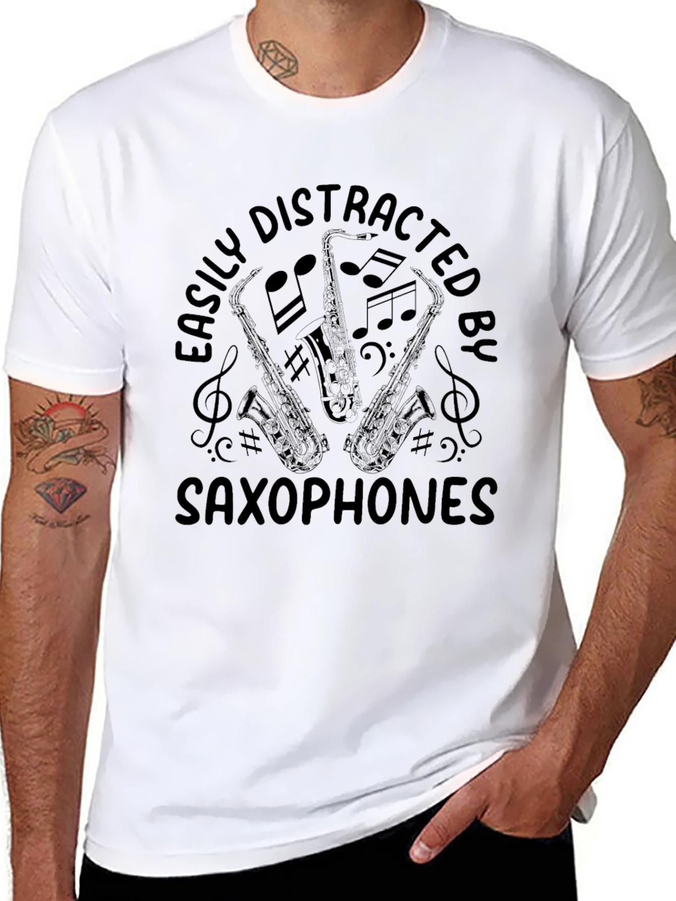Easily Distracted By Saxophones Black T-Shirt