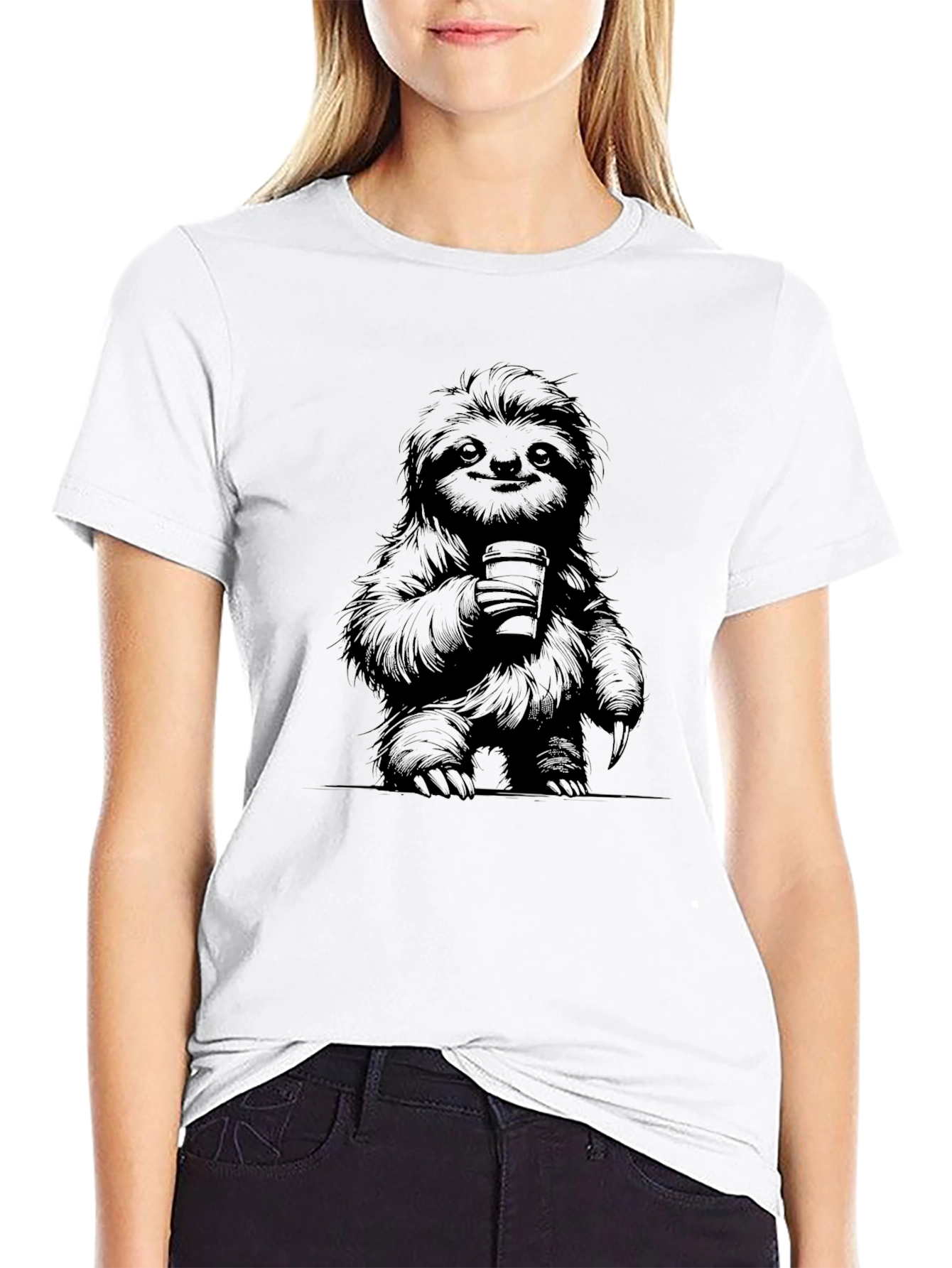 Sloth Coffee Graphic Black T-Shirt