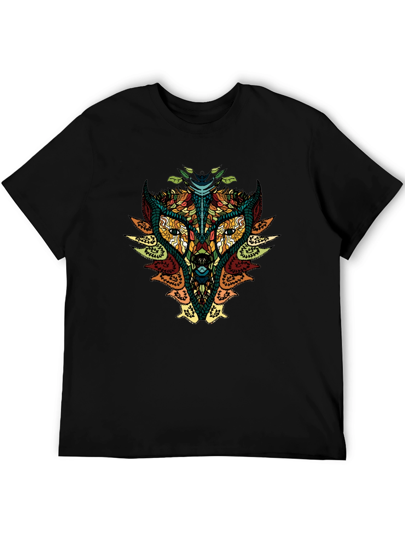 Geometric Wolf Graphic Print Mens Black T-Shirt