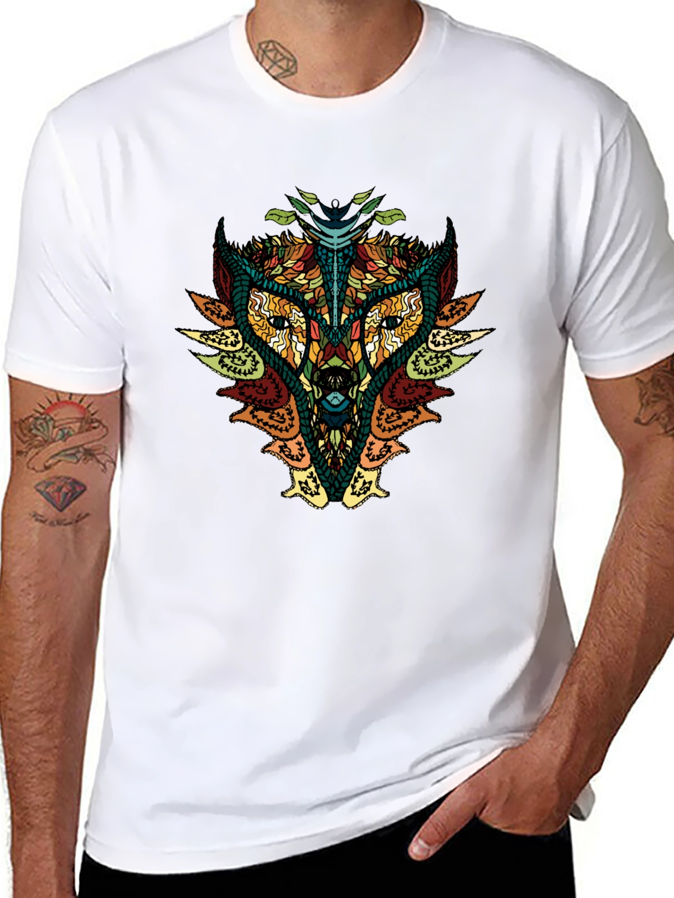 Geometric Wolf Graphic Print Mens Black T-Shirt