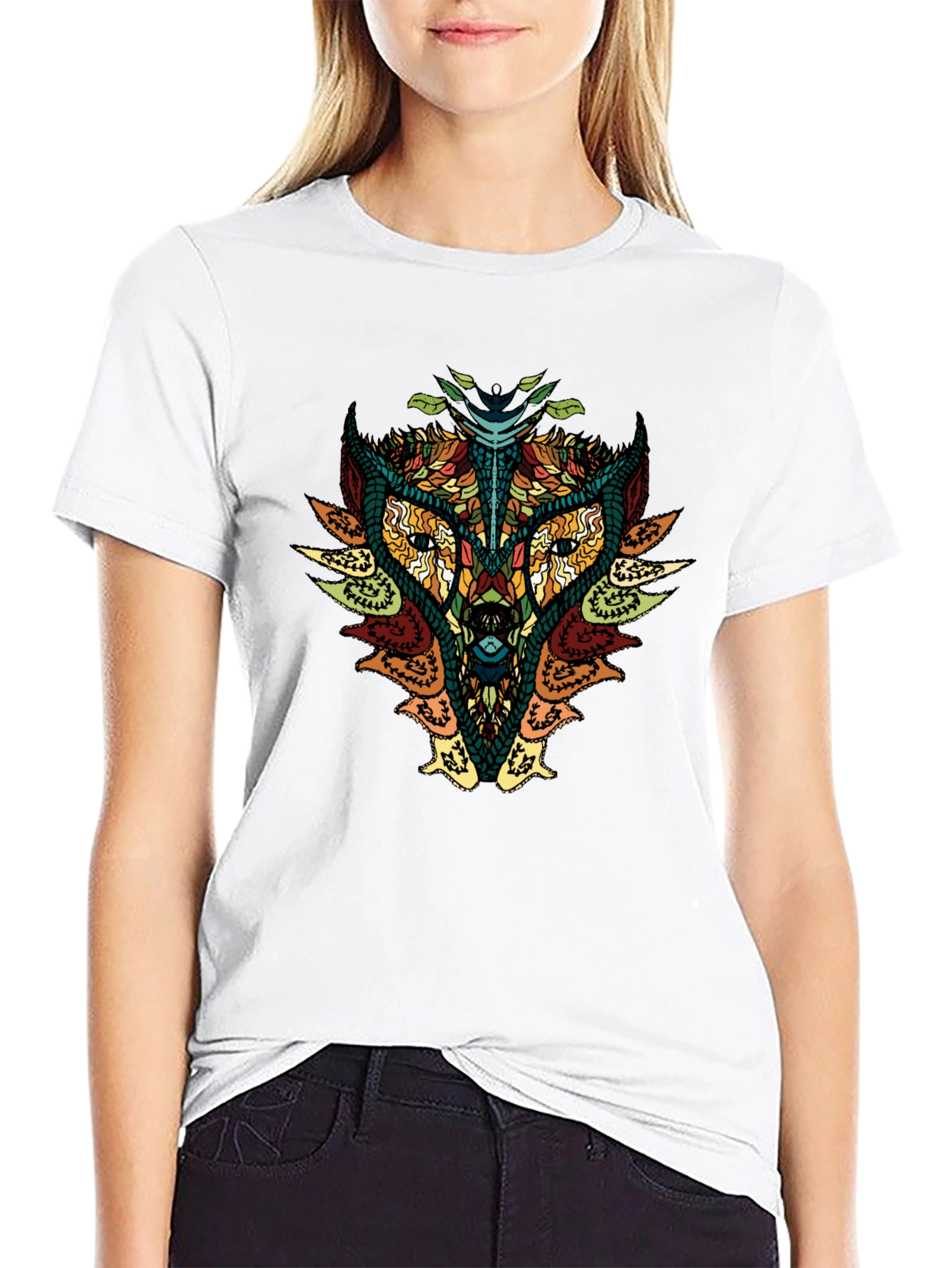 Geometric Wolf Graphic Print Mens Black T-Shirt