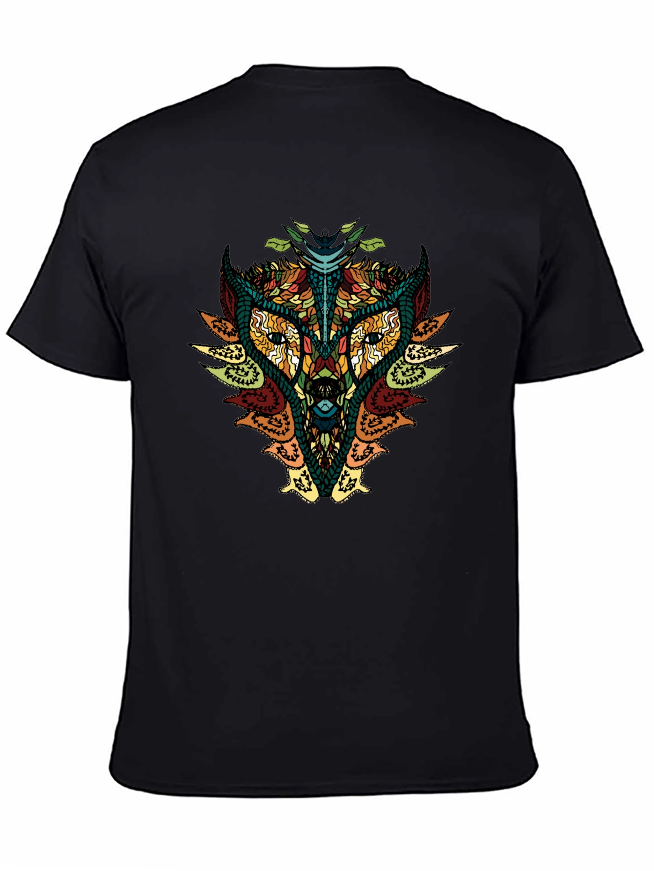 Geometric Wolf Graphic Print Mens Black T-Shirt