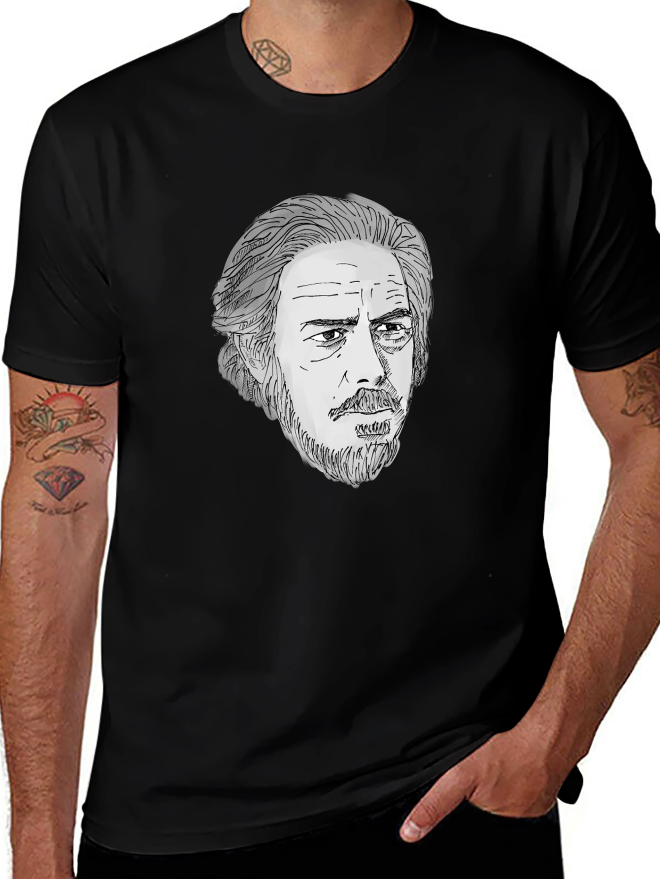 Mens Black T-Shirt with Portrait Graphic