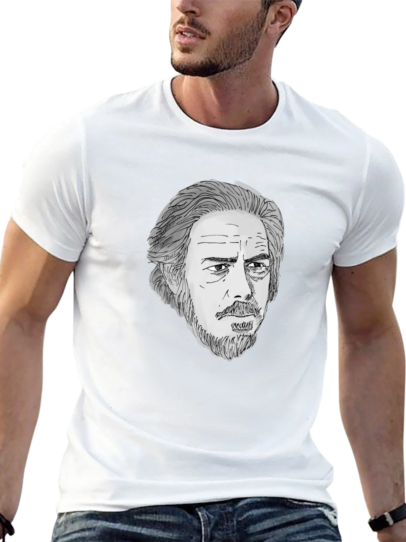 Mens Black T-Shirt with Portrait Graphic