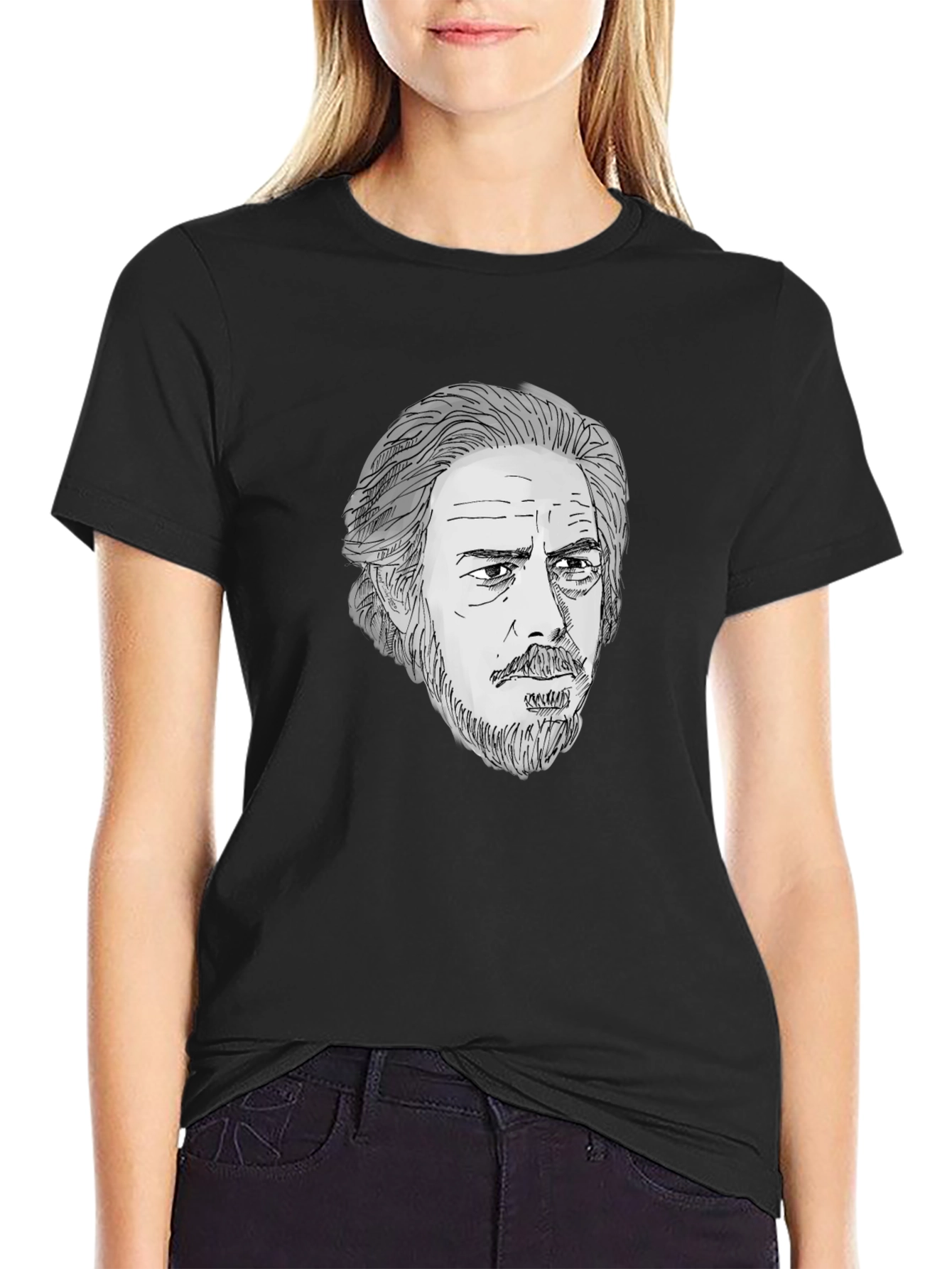 Mens Black T-Shirt with Portrait Graphic
