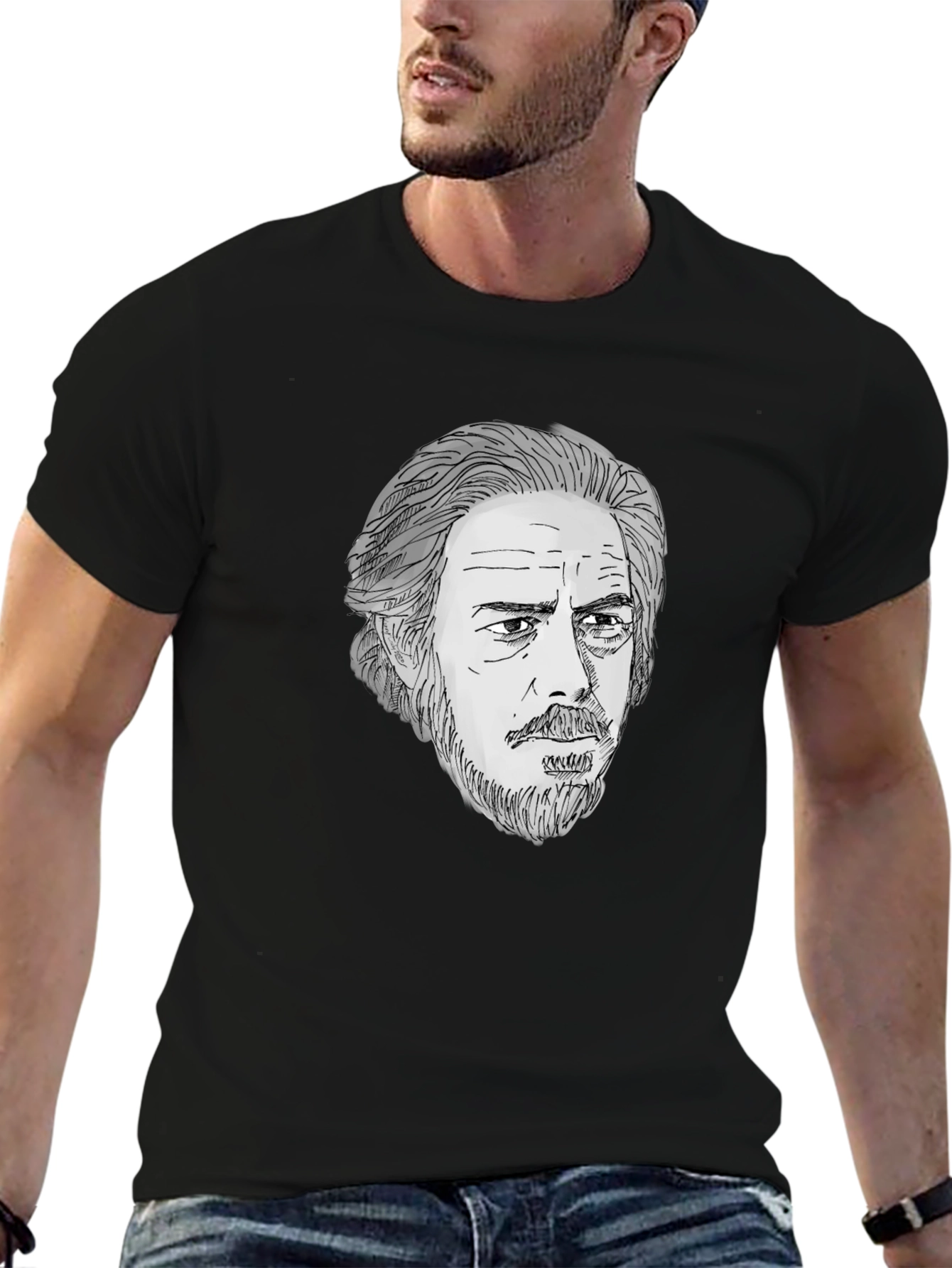 Mens Black T-Shirt with Portrait Graphic