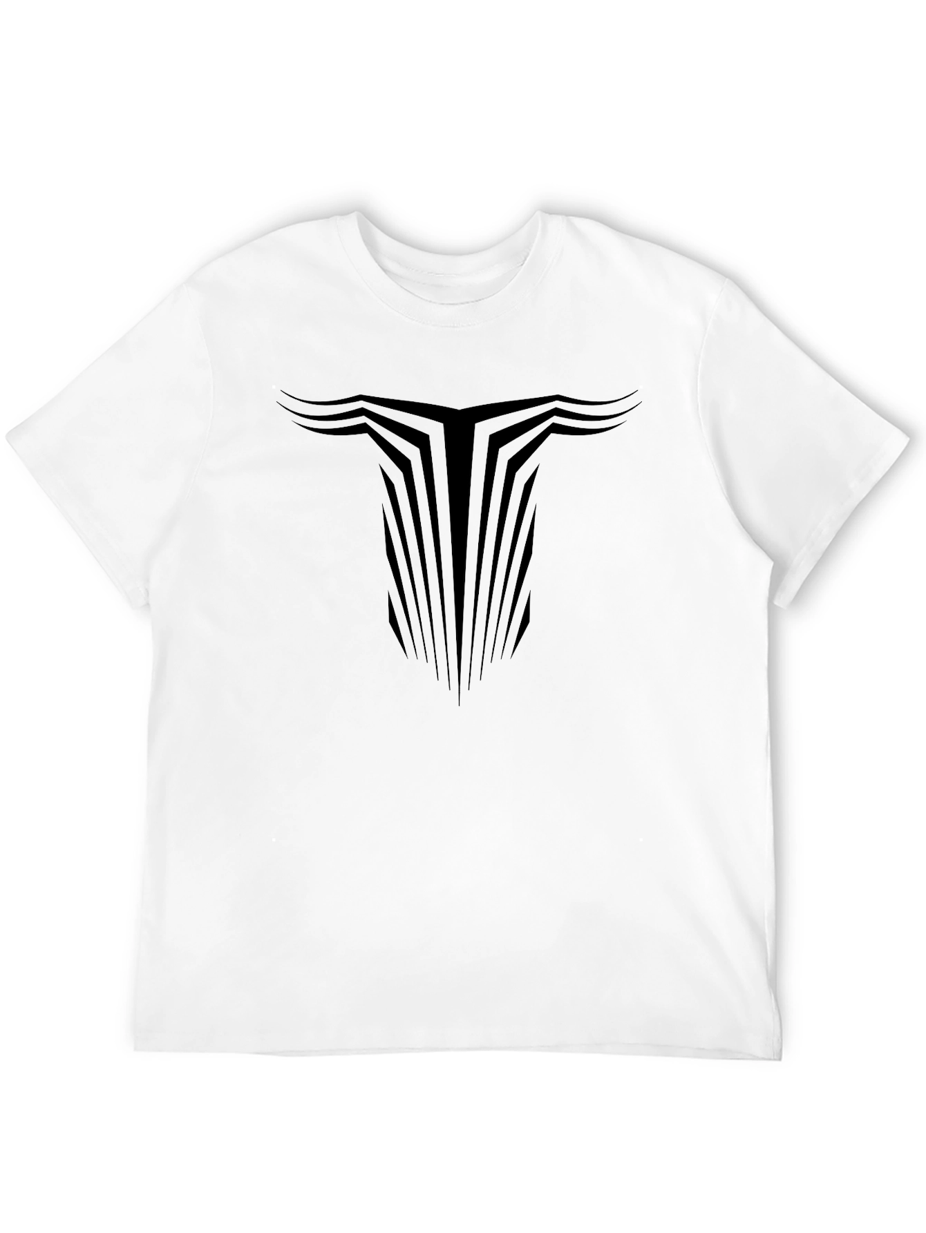 Modern Geometric Bull Head Graphic Black T-Shirt
