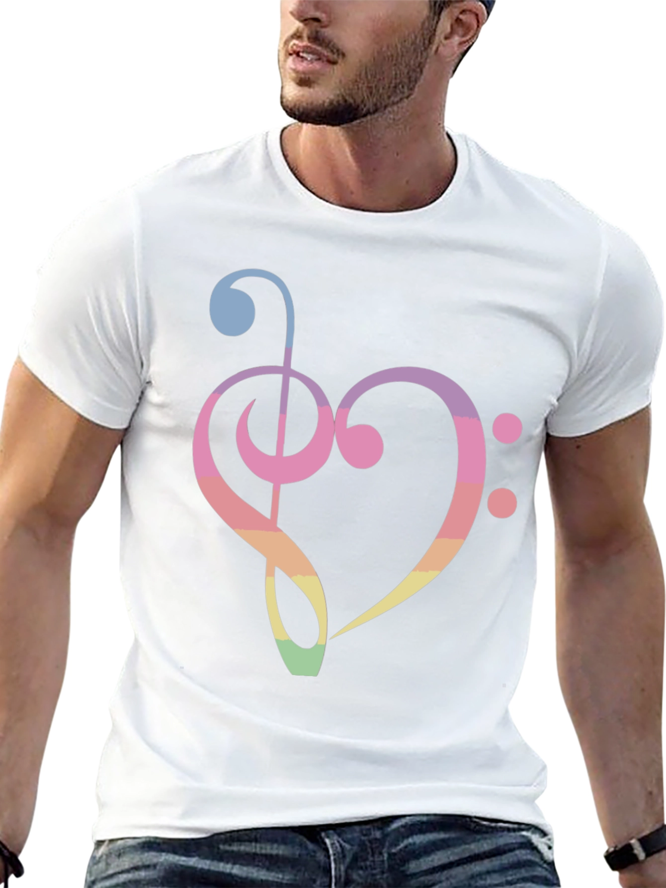 Music Heart T-Shirt - Rainbow Treble Clef Bass