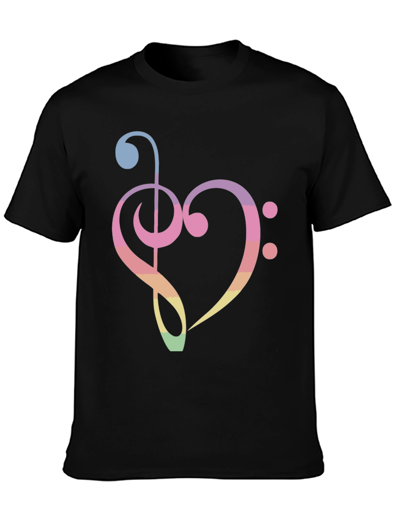 Music Heart T-Shirt - Rainbow Treble Clef Bass
