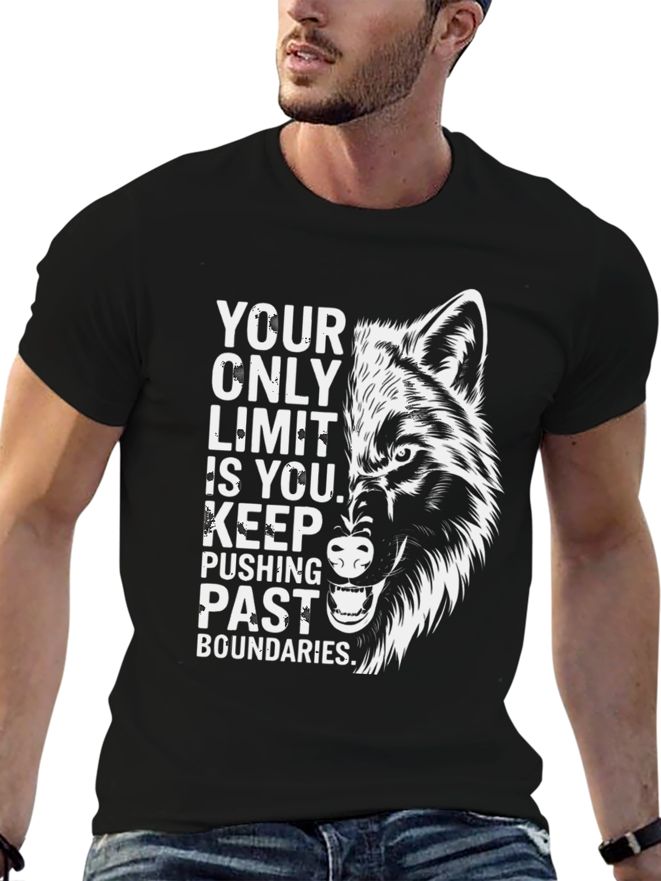 Motivational Wolf Graphic T-Shirt - Push Your Limits