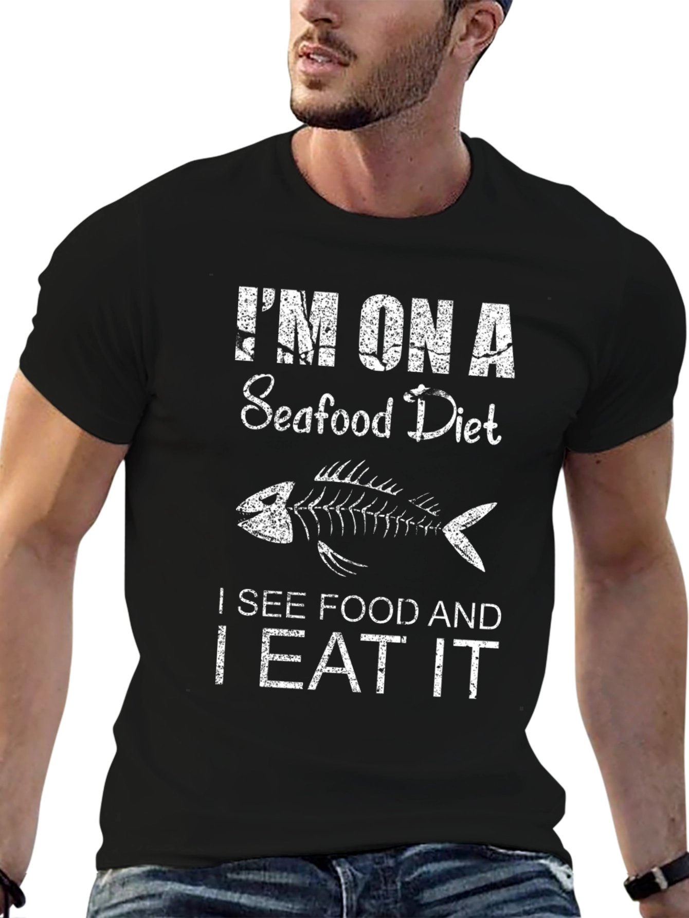 Seafood Diet Funny Mens Black T-Shirt