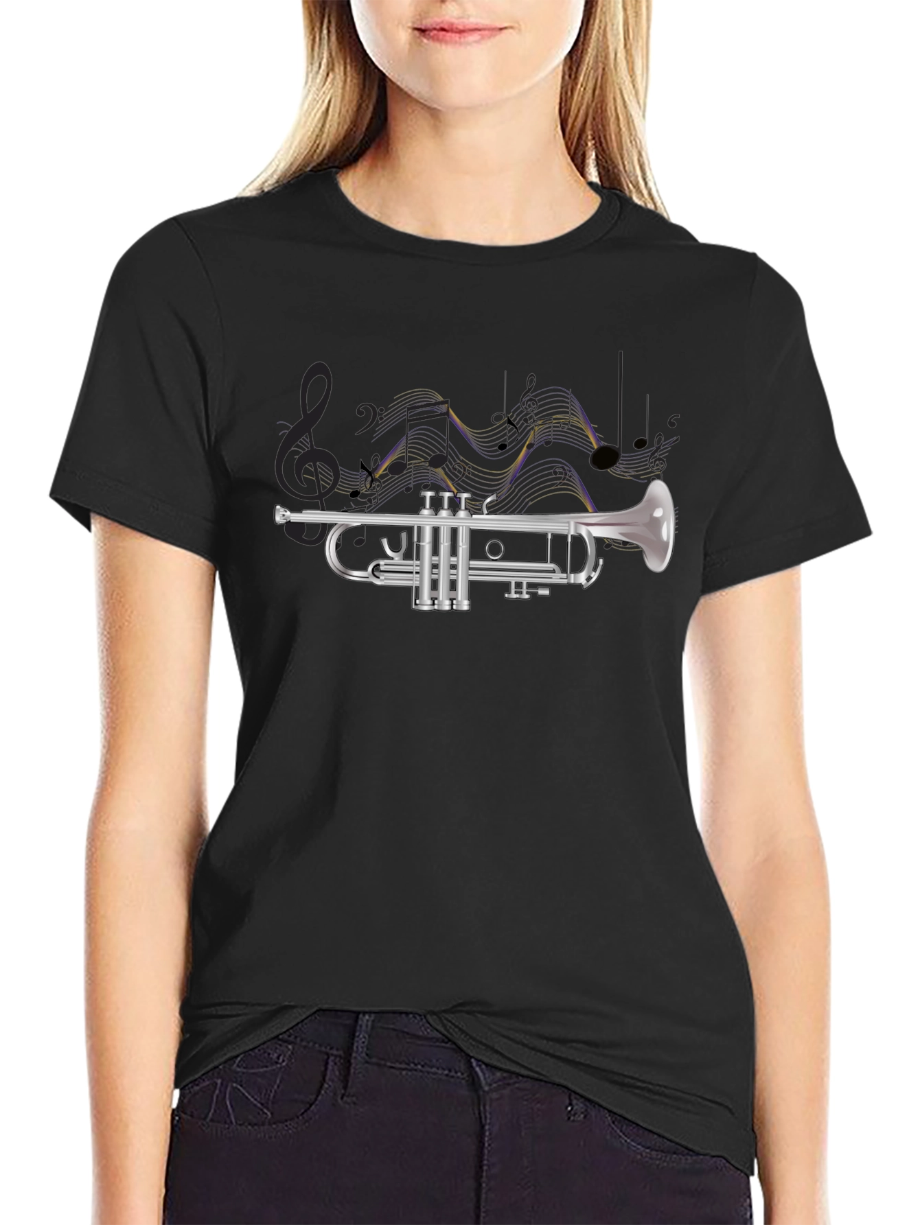 Trumpet and Musical Notes Graphic T-Shirt