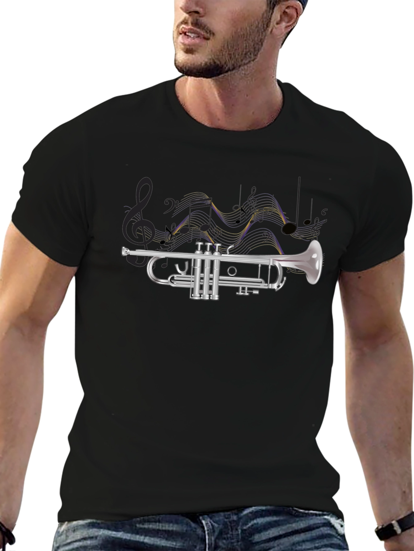 Trumpet and Musical Notes Graphic T-Shirt